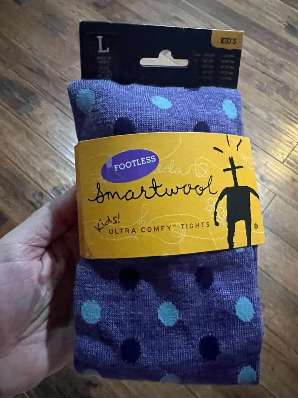 Smartwool ultra comfy footless tights kids size large purple blue Polka Dots